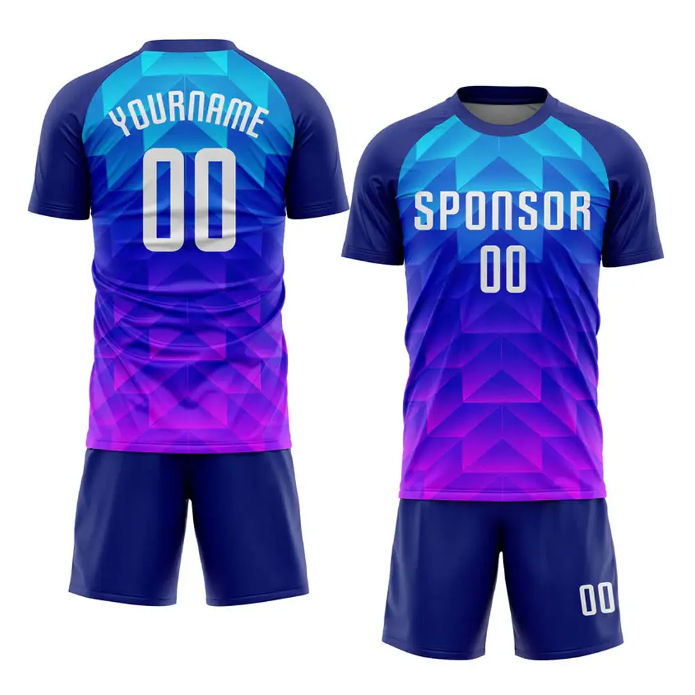 Custom Koninklijk Wit Licht Blauw-Warm Roze Sublimatie Voetbal Uniform Jersey Custom Dropshipping Voetbal Shirt Voetbalshirt Club