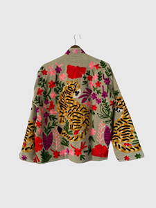 Veste en coton tissé pour femme, brodée à la main, motif floral tigre, col mandarin, manches longues, grande taille, pour le printemps - Product Image 3