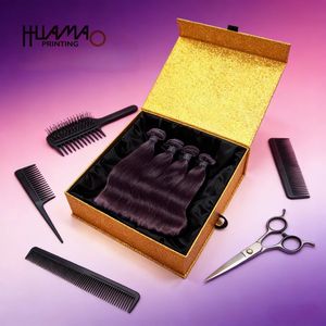 Caja de lujo para pelucas con brillo dorado y forro de satén, caja rígida con cierre magnético personalizado para extensiones de cabello, pelucas y postizos. - Product Image 2