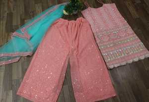 Traje de baño pesado de Georgette Salwar Kameez para mujer, con hilo y papel de aluminio, con espejo, para trabajo, tienda en línea - Product Image 2