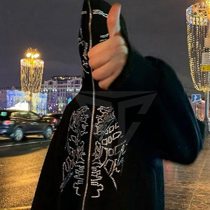 Best Material Men's <b>Rhinestone</b> Hoodies Custom Logo Soft <b>Fabric</b> Private Label for Winter Different Style - Product Image 5