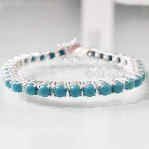 Women's <b>Bracelet</b> Natural Turquoise Gemstone December Birthstone anniversary Gift Handmade Jewelry 925 Sterling Silver <b>Bracelet</b> - Product Image 2