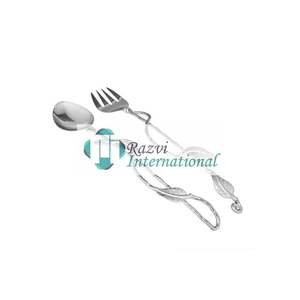 Juego de servidor dorado de lujo de metal de acero inoxidable, decoración hecha a mano, juego de cubiertos de servidor de ensalada de flor de cerezo de lujo - Product Image 5