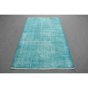 Alfombra Vintage de 3.8x6 pies, Alfombra Turca Decorativa, Alfombra de Lana con Diseño Floral Azul y Blanco - Product Image 1