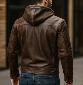 Rugged <b>Men</b> Genuine Cow Skin Leather Jacket Waterproof Quick Dry Breathable Eco-Friendly Winter Front Customizable Wholesale - Product Image 5