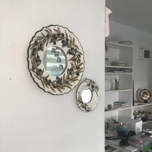 Espejos de pared redondos hechos a mano, marco de cerámica, decoración de pared moderna - Product Image 2