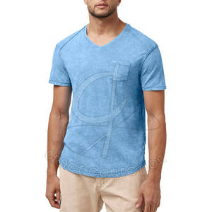 T-shirts décontractés pour hommes 100% coton délavés à l'acide respirants avec poche avant Service OEM Marque privée Prix raisonnables - Product Image 5