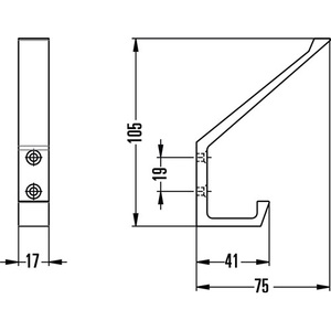 Aluminum <b>Wall</b> <b>Hook</b> 138 Single 76 mm Projection Silver Anodized 105 mm Height by HERMETA - Product Image 3