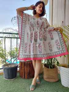 คาฟตันสั้นสั่งทำได้ครบชุดในผ้าฝ้าย100% มีขนาดและดีไซน์ขอบที่สวยงามสำหรับสุภาพสตรี - Product Image 2