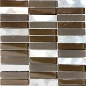 Azulejo de mosaico de vidrio marrón moderno Azulejos de vidrio mate de aluminio mezclado para salpicaduras de cocina - Product Image 1
