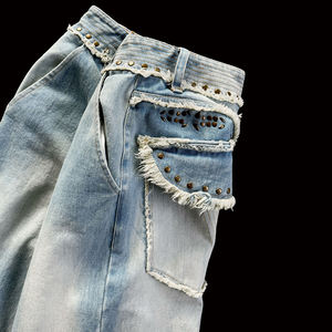 Fabricant sur mesure Pantalon en jean ample taille haute décontracté Fabricants sur mesure Jeans pour hommes avec strass et rivets - Product Image 2