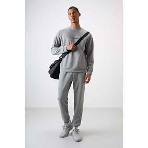 Conjunto Deportivo para Hombre en Algodón Gris Melange, Grueso, Suave, Texturizado, con Estampado - 85253 - Gb melange/gb melange - Product Image 1