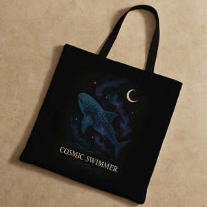 Bolsas de Mano con Cremallera de Tiburón Ballena Cósmico, Personalizables, Ecológicas, de Lona, con Forro de Algodón y Poliéster, Reciclables, con Diseño de Dibujos Animados - Product Image 3