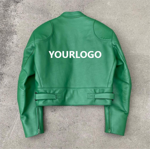 Chaqueta de cuero PU con cremallera descolorida vintage de nuevo diseño de moda personalizada para unisex - Product Image 6