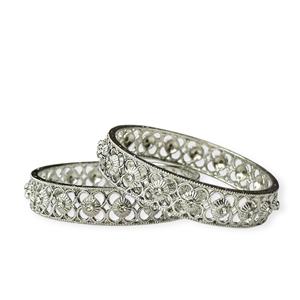 Silver Finish Floral Designer Bangles Elegant Bridal Wedding & Party Wear Premium Imitation Jewellery at Wholesale Price - Product Image 1