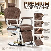 Fauteuil de Barbier Hydraulique Marron Vintage en Cuir PU Inclinable avec Repose-Pieds pour Salon de Coiffure Professionnel