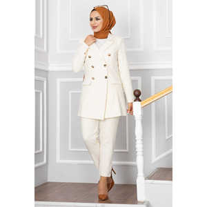 Conjunto de hiyab con cuello de pañuelo decorado con botones, elegante y chic - Product Image 3