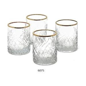 Set of 4 Pcs Etched <b>Squares</b> Glass Votive Holders with Gold Rim Ideal for Wedding Decorations Parties Events Home Decor - Product Image 1