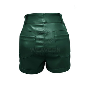 Shorts de Cuero PU para Mujer, Cintura Alta, Transpirables, Ecológicos, Estilo Urbano, Corte Recto, con Bolsillos Laterales - Product Image 3