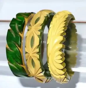 Fait à la main moutarde personnalisé fakelite bakélite résine bijoux Unique mode bracelets pour femmes sculpture bracelet - Product Image 3