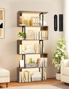 Estantería Moderna en Forma de S de 5 Niveles con Luces LED, Librería Marrón Rústica para Oficina en Casa, Estante Decorativo Industrial - Product Image 1