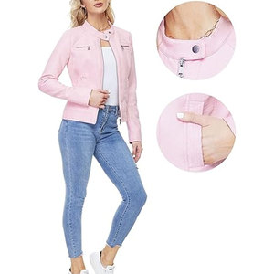 Chaqueta de cuero para mujer con cuello levantado de talla grande para adultos Chaqueta de cuero con estampado de logotipo personalizado transpirable de alta calidad - Product Image 6
