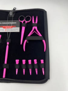 Kit d'outils professionnels pour extensions de cheveux en micro-nano perles couleur rose vif, fils en acier inoxydable, pince plate, pinces métalliques à boucle - Product Image 4