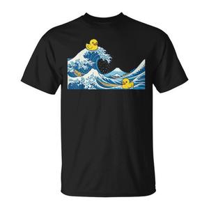 T-Shirt Promozionale con Paperella Surfista su Onda Giapponese - Product Image 1