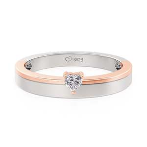 Jeulia Two Tone Heart Sterling <b>Silver</b> Women's <b>Wedding</b> <b>Band</b> with Rhodium Plated Geometric Zircon - Product Image 2