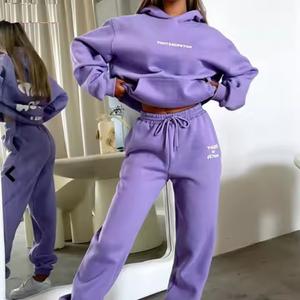 Vêtements de sport automne-hiver pour femmes ensemble de jogging en polaire à la mode personnalisé sweat-shirt et survêtement 2 pièces survêtement pour femmes - Product Image 1