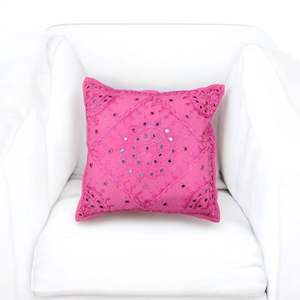Fundas de Cojín de Algodón Rosa Hechas a Mano de 16x16 con Bordado de Espejo, Juego de 2 Cojines Decorativos para Sofá y Cama, para Decoración del Hogar - Product Image 1