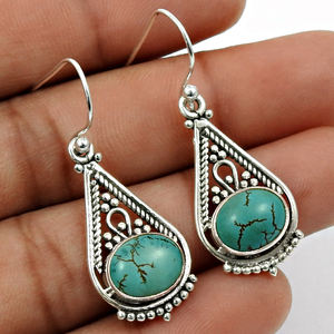 Vente chaude bonne qualité 925 en argent Sterling naturel Turquoise pierres précieuses ethniques boucles d'oreilles pour femmes filles bijoux faits à la main - Product Image 5