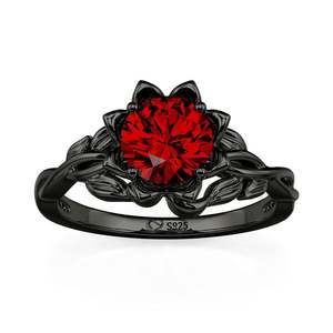 Jeulia Custom Twist Gothic Black Lotus Cluster <b>Ring</b> with Birthstone Inlay - Product Image 1
