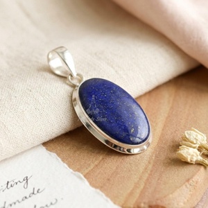 Sterling Silver <b>Lapis</b> <b>Lazuli</b> <b>Pendant</b>, September birthstone jewelry, Gold fleck oval cabochon - Product Image 4