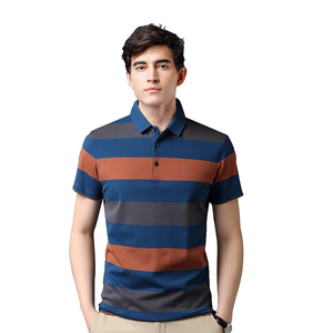 เสื้อยืดโปโลของผู้ชายผ้าฝ้าย100% เสื้อโปโลแขนสั้นลายทางแบบกำหนดเองขายส่ง - Product Image 1