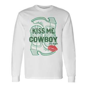T-shirt à manches longues Kiss Me Cowboy I'm Irish, motif botte verte, pour la Saint-Patrick, unisexe, col rond, adulte - Product Image 1
