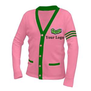 Cárdigan de Mujer, Informal, con Logotipo Personalizado, Tejido por Ordenador, Cuello en V, Manga Larga, Ajustado, 100% Algodón, Antiencogimiento, Secado Rápido, con Bolsillos - Product Image 1