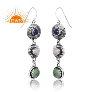 Dernières boucles d'oreilles en argent sterling 925 avec plusieurs pierres précieuses naturelles Fabricant de bijoux design personnalisé - Product Image 3