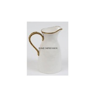Pichet à vin vintage en métal robuste, entièrement blanc, avec revêtement en poudre, poignée dorée élégante et transparente, 3L