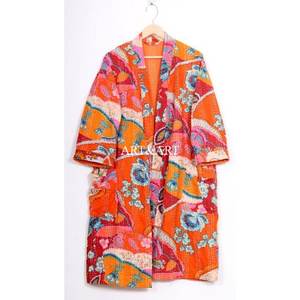 Ropa de Dormir para Mujer, Estilo Vintage, Hecha a Mano, Acolchada Kantha, 100% Algodón, Floral, Transpirable, para Verano - Product Image 1