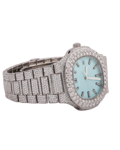 Montre classique à quartz avec diamants VVS, bracelet en or blanc, cadran bleu, moissanite CVD, style hip-hop glacé, montre mécanique, cadeau pour homme - Product Image 2
