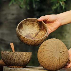 Seaux en coquille de noix de coco faits à la main, design bohème sculpté, écologiques, pour servir les aliments, empilables, légers et durables - Product Image 4