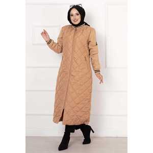 Veste matelassée marron pour femme avec manches en cachemire et intérieur doublé de duvet - Product Image 5