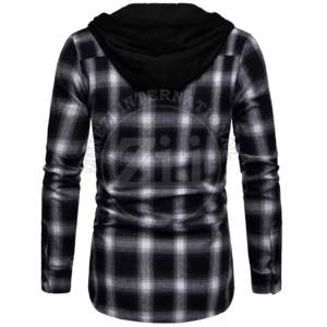 Ropa deportiva a prueba de viento para hombre, camisas a cuadros de franela de manga larga con botones a cuadros, capucha informal de gran tamaño de alta calidad - Product Image 4