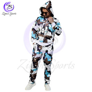 Nueva moda, producto de alta demanda, ropa de calle, estampado de camuflaje personalizado, Sudadera con capucha y bolsillos, conjunto de pantalones de chándal para hombres - Product Image 1