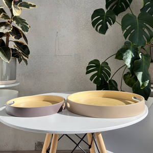 Bandejas de bambú de fibra de bobina redonda hechas a mano de Vietnam con bandeja para servir postres naturales con asa - Product Image 2