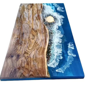 Table à manger rectangulaire moderne en résine époxy artisanale de luxe pour salon, plateau en bois d'acacia, imperméable, anniversaire de mariage, anniversaire - Product Image 1