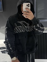 Ensemble de survêtement streetwear à capuche pour homme, personnalisé, en polaire tissée avec strass, épais 400 g/m², séchage rapide, Spandex/Coton sans couture