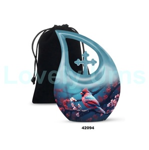 Venta caliente gran gota de lágrima azul Cardenal pájaro Cruz cremación urna para adultos para cenizas humanas con bolsa de terciopelo gratis - Product Image 1