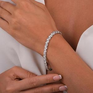 สร้อยข้อมือเพชรทรงลูกแพร์ 9.5 กะรัต ผลิตในห้องปฏิบัติการ ทองคำแท้ 14K สร้อยข้อมือเทนนิส ดีไซน์ทันสมัย เหมาะสำหรับงานแต่งงานและงานหมั้น-สร้อยข้อมือทองคำขาว - Product Image 5